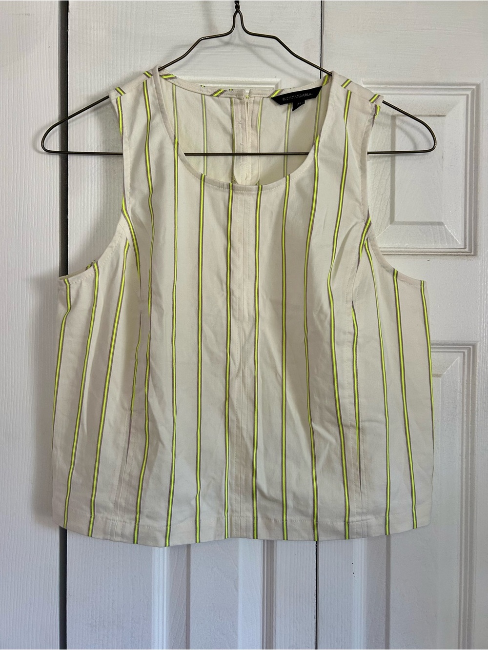 Banana Republic Sleeveless White Stripe Tank Top with Neon Yellow Trim